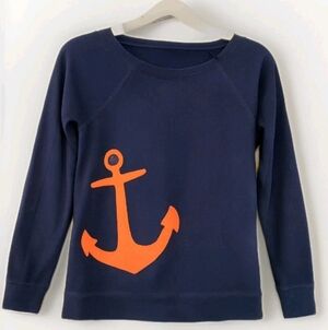 J.Crew Factory Women's Navy Blue Nautical Anchor Cotton Long Sleeve Top XS